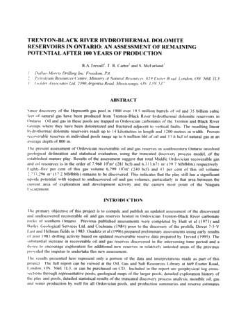 Trenton Black River hydrothermal Dolomite Reservoirs in Ontario: An Assessment of Remaining Potential After 100 Years of Production Page 1