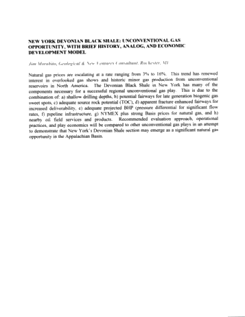 New York Devonian black Shale: Unconventional Gas Opportunity, With Brief History, Analog and Economic Development Model Page 1