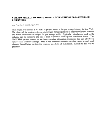 NYSERDA Project on Novel Stimulation Methods in Gas Storage Reservoirs Page 1