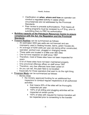 An Update on Working in Ontario's Oil and Gas Industry With Respect to Regulation and Staffing of the PRC Page 4