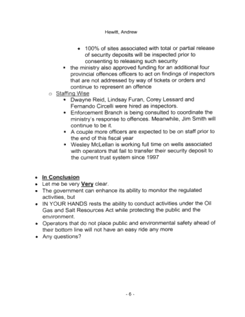 An Update on Working in Ontario's Oil and Gas Industry With Respect to Regulation and Staffing of the PRC Page 5