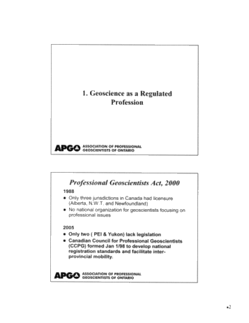 Professional Geoscience in Ontario - An Update From APGO Page 2