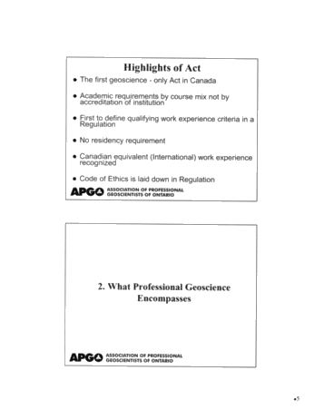 Professional Geoscience in Ontario - An Update From APGO Page 5