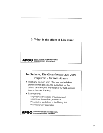 Professional Geoscience in Ontario - An Update From APGO Page 7
