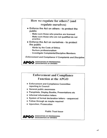 Professional Geoscience in Ontario - An Update From APGO Page 9