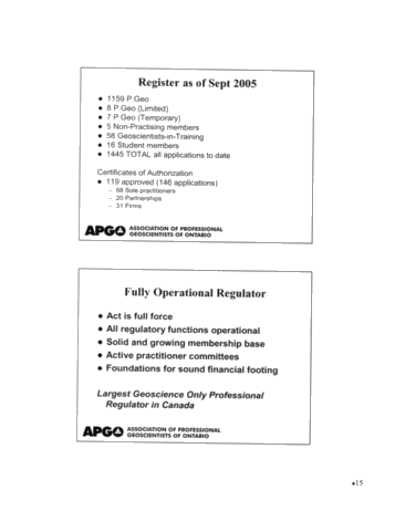 Professional Geoscience in Ontario - An Update From APGO Page 14