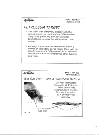 Soil Gas Hydrocarbon - SGH Analysis: A Forensic Approach Defines Organic Petroleum Signatures Used For Predictive Geochemistry in Exploration For Buried Gas and Oil Targets Page 13