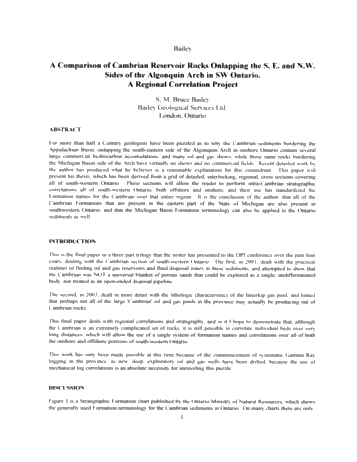 A Comparison of Cambrian Reservoir Rocks Onlapping the SE and NW Sides of the Algonquin Arch in SW Ontario - A Regional Correlation Project Page 1