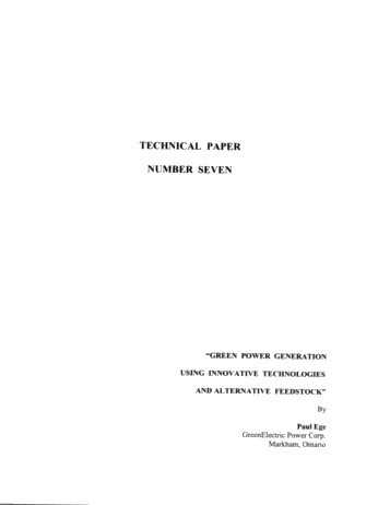 Green Power Generation Using Innovative Technologies and Alternative Feedstock Page 1