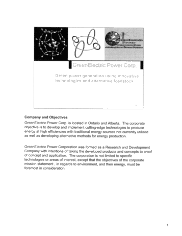 Green Power Generation Using Innovative Technologies and Alternative Feedstock Page 1