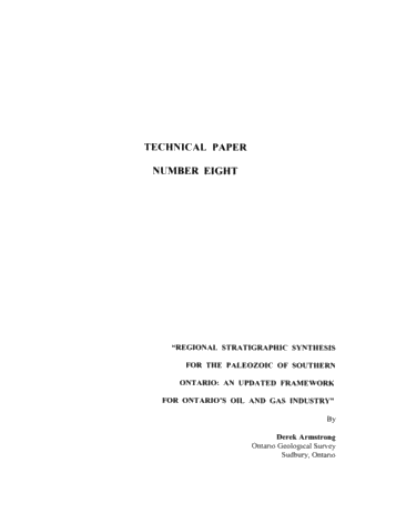 Regional Stratigraphic Synthesis for the Paleozoic of Southern Ontario: An Updated Framework for Ontario's Oil and Gas Industry Page 1