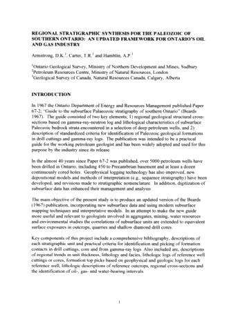 Regional Stratigraphic Synthesis for the Paleozoic of Southern Ontario: An Updated Framework for Ontario's Oil and Gas Industry Page 1