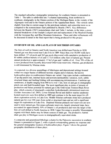 Regional Stratigraphic Synthesis for the Paleozoic of Southern Ontario: An Updated Framework for Ontario's Oil and Gas Industry Page 3