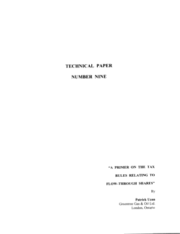 A Primer on the Tax Rules Relating to Flow-Through Shares Page 1