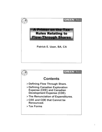 A Primer on the Tax Rules Relating to Flow-Through Shares Page 1