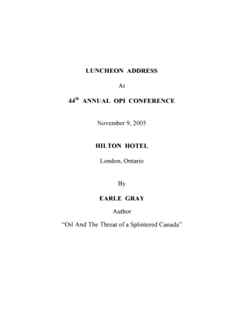 Luncheon Address - Oil and The Threat of a Splintered Canada Page 1