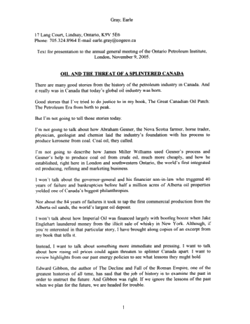 Luncheon Address - Oil and The Threat of a Splintered Canada Page 1
