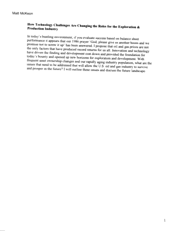How Technology Challenges Are Changing the Roles for the Exploration and Production Industry Page 1