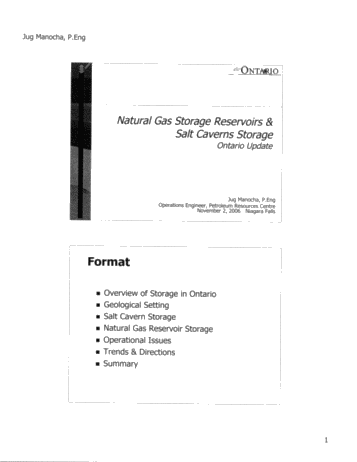 Natural Gas Storage Reservoirs & Salt Caverns Storage - Ontario Update Page 1