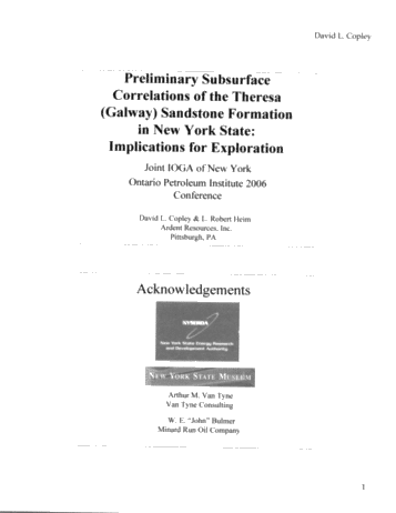 Preliminary Subsurface Correlations of the Theresa (Galway) Sandstone Formation in New York State: Implications for Exploration Page 1