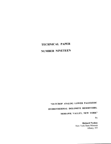 Outcrop Analog Lower Paleozoic Hydrothermal Dolomite Reservoirs, Mohawk Valley, New York Page 1