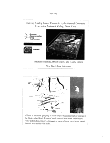 Outcrop Analog Lower Paleozoic Hydrothermal Dolomite Reservoirs, Mohawk Valley, New York Page 1