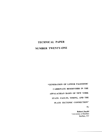 Generation of Lower Paleozoic Carbonate Reservoirs in the Appalachian Basin of New York State: Faults, Timing and The Plate Tectonic Connection Page 1