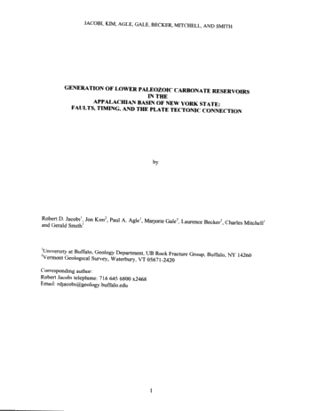 Generation of Lower Paleozoic Carbonate Reservoirs in the Appalachian Basin of New York State: Faults, Timing and The Plate Tectonic Connection Page 1