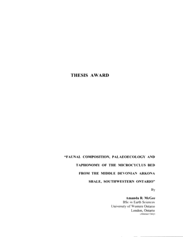 Faunal Composition, Palaeoecology and Taphonomy of th eMicrocyclus Bed From the Middle Devonian Arkona shale, Southwestern Ontario Page 1