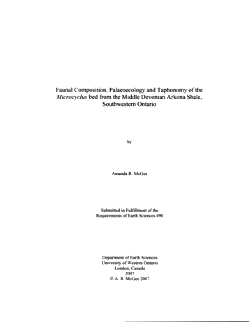 Faunal Composition, Palaeoecology and Taphonomy of th eMicrocyclus Bed From the Middle Devonian Arkona shale, Southwestern Ontario Page 1