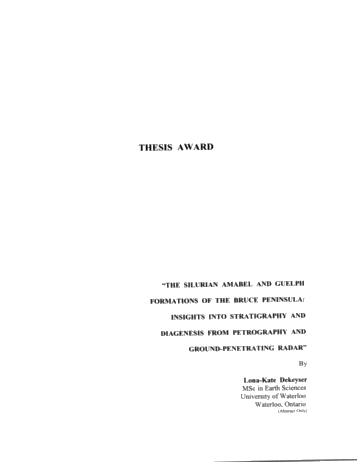 The Silurian Amabel and Guelph Formations of the Bruce Peninsula: Insights into Stratigraphy and Diagenesis From Petrography and Ground-penetrating Radar Page 1