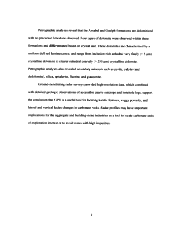 The Silurian Amabel and Guelph Formations of the Bruce Peninsula: Insights into Stratigraphy and Diagenesis From Petrography and Ground-penetrating Radar Page 3