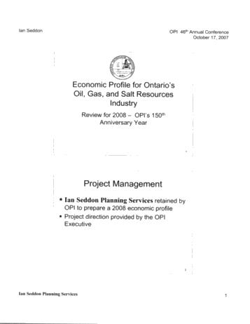 Economic Profile for Ontairo's Oil, Gas and Salt Resources Industry Page 1