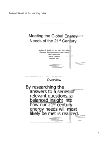 Meeting the Global Energy Needs of the 21st Century Page 1