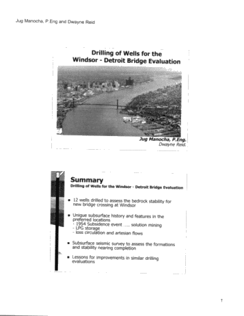 Drilling of Wells For the Windsor-Detroit Bridge Evaluation Page 1