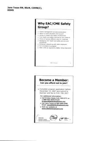 EAC/CME Safety Group Program Page 1