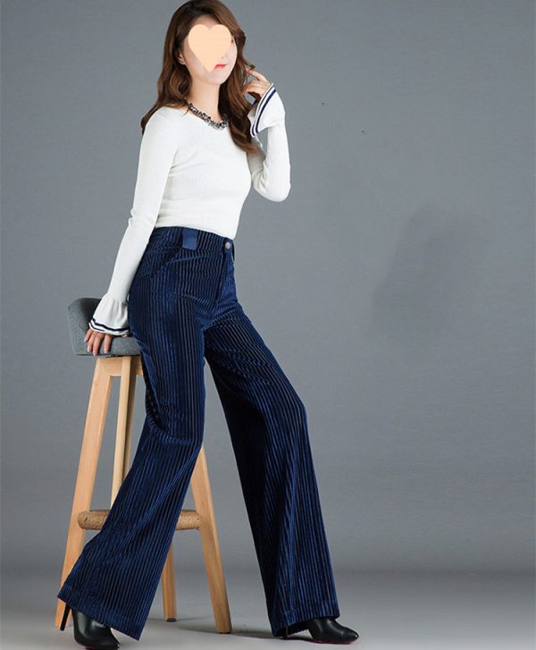 Gold Silk Striped Velvet Wide Leg Pants Women - Image 4