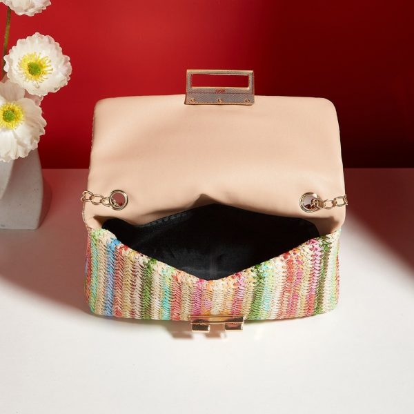 Fashion Crossbody Bag Straw Lock Closure Simple Small Square Bag - Image 4
