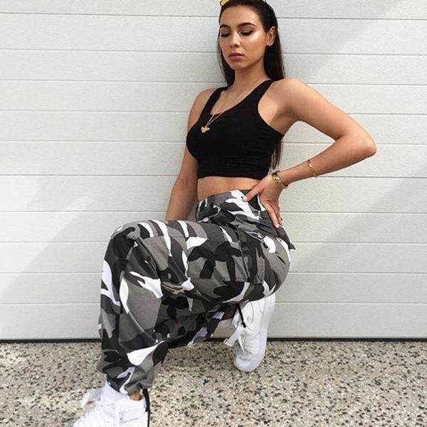 women camouflage high wait pants - Image 2