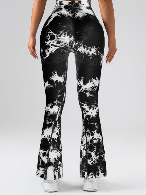 High-Waist Tummy Control Flare Yoga Pants For Women, Tie-Dye Stretch Slimming Bootcut Workout Pants, Fitness & Sports Activewear - Image 10