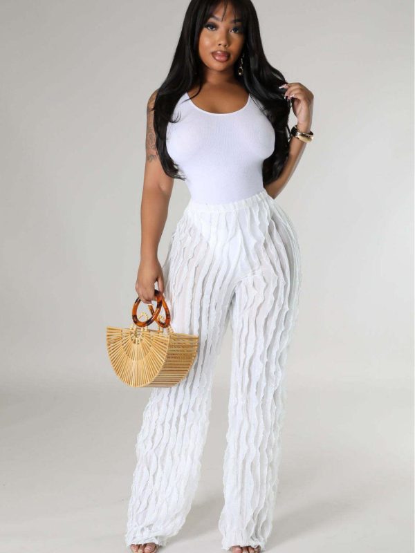 Women's Mesh Wavy Ruffled Loose High Waist Wide Leg Trousers - Image 7
