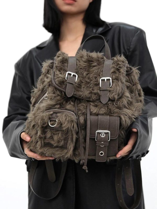 Retro Backpack Bags Plush Large Capacity Bag - Image 5