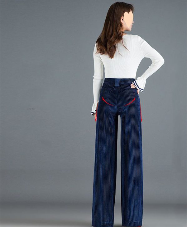 Gold Silk Striped Velvet Wide Leg Pants Women - Image 5