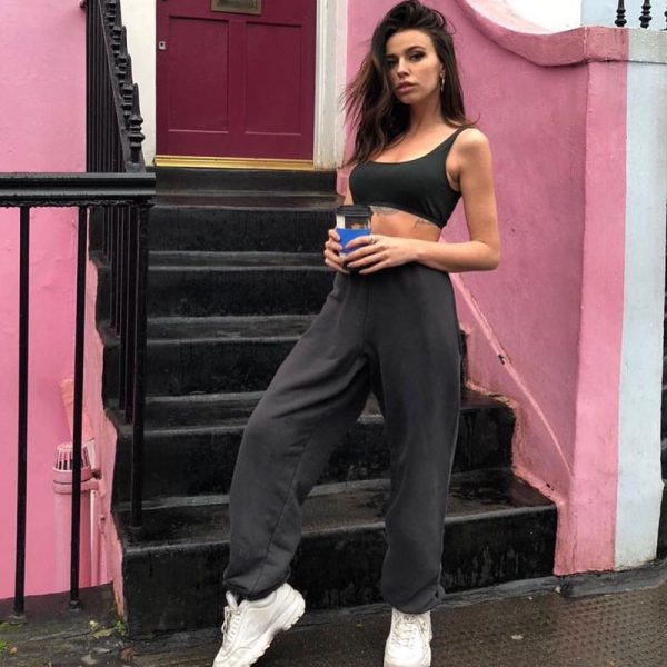 Women's solid color high waist hip-hop track pants - Image 4