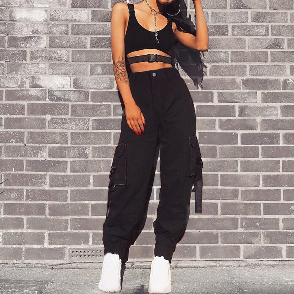 Streamer bag buckle casual pants overalls