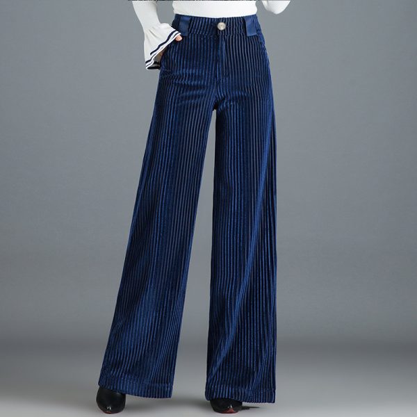 Gold Silk Striped Velvet Wide Leg Pants Women - Image 2