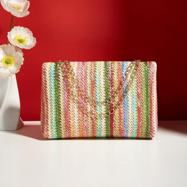 Fashion Crossbody Bag Straw Lock Closure Simple Small Square Bag - Image 3