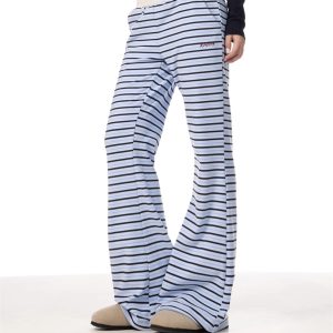 Vintage Stripe Casual Pants For Women Loose Straight Trousers