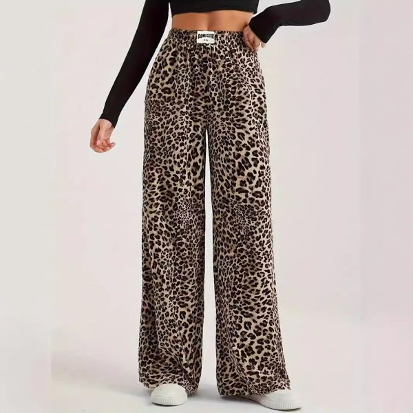 Leopard Print Straight Casual Printed High Waist Trousers Wansheng Loose Wide - Image 3