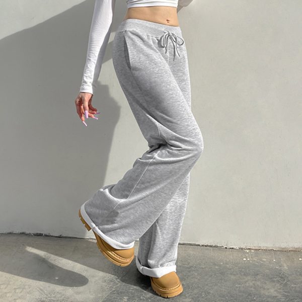 American Style Solid Color Elastic Lace Straight Sweater Pants - Image 2